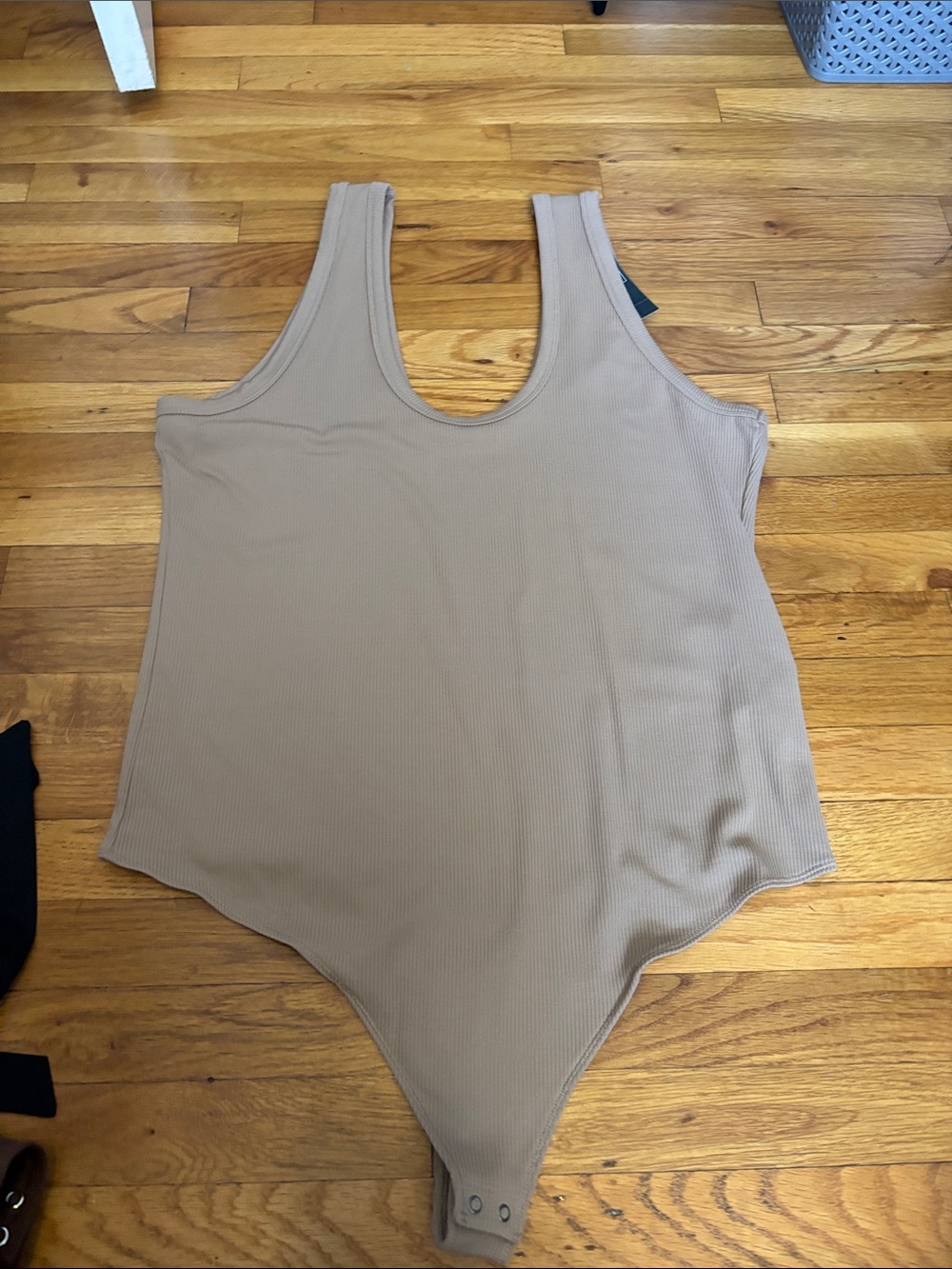 Abercrombie & Fitch Ribbed Tank Bodysuit in Beige